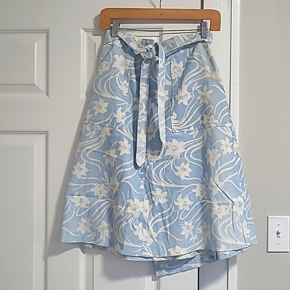 Vintage Hibiscus Print Midi Wrap Skirt